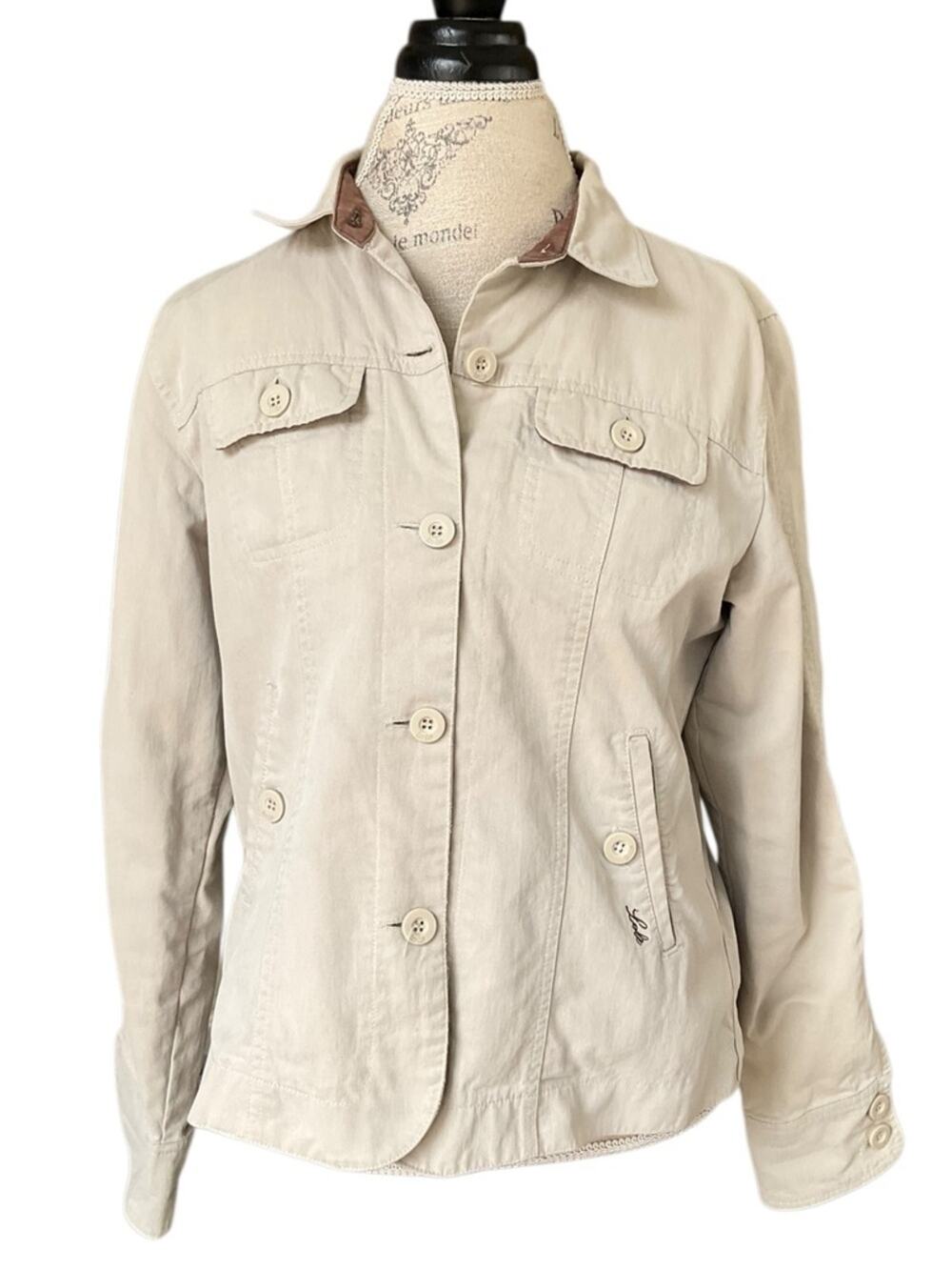 Lole Women’s Button-Front Distressed Jacket Light Beige Size 12 EUC